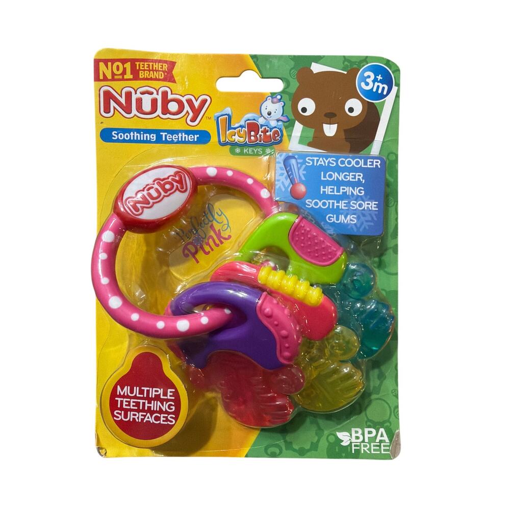 Nuby IcyBite™ Keys Perfectly Pink Teether 3+ Months Teeth Baby Girl Brand New